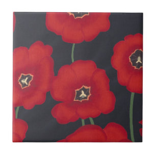 Carreau Tulipe rouge vif sur Noir, Trivets