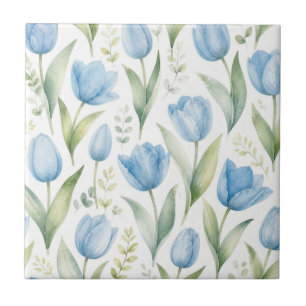 Carreau Tulipes Bleues Peinture Florale Aquarelle Botaniqu