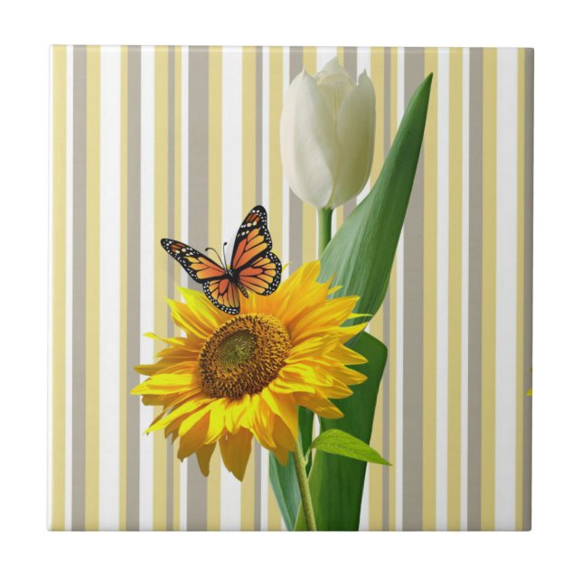 Carreau Tulipes en céramique Papillon tournesol floral (Devant)