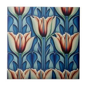 Carreau tulipes en mosaïque Art Nouveau Carrelage céramiqu
