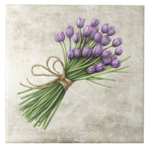 Carreau Tulipes Florales Aquarelle Rustique avec Dessin de