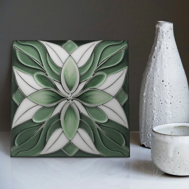 Carreau Tulipes sur Sage Symétrique Art Nouveau Carrelage  (Créateur téléchargé)