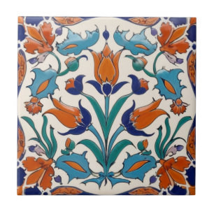 Carreau Tulipes turques Floral Bleu Orange Vert Fleurs