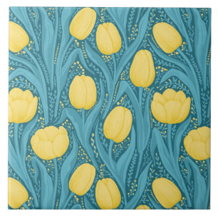 Carreau Tulips in blue and yellow