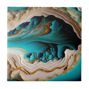 Carreau Turquoise Aqua Blue Gold Gemstone Acrylique Pour A