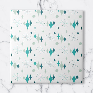 Carreau Turquoise, Aqua Starburst Mid Century Motif modern
