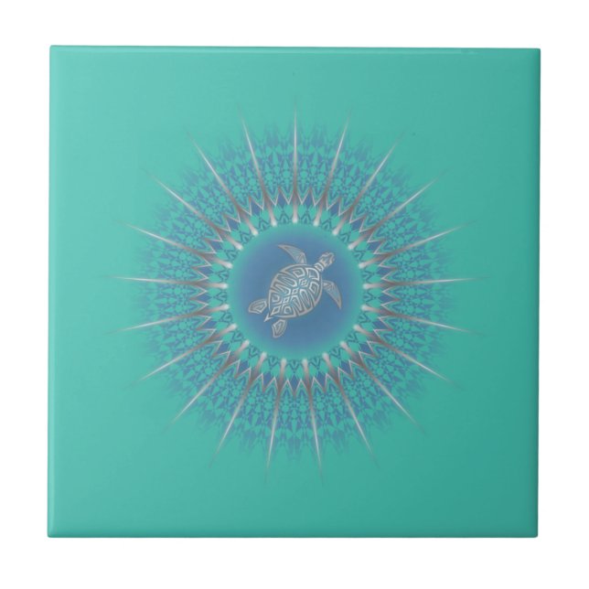 Carreau Turquoise argentée Turquoise Mandala (Devant)