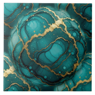 Carreau Turquoise Bleu et Encre Alcoolique Dorée