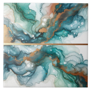 Carreau Turquoise Bleu et Or Encre Alcoolique