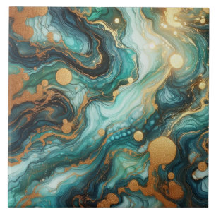 Carreau Turquoise Bleu et Or Encre Alcoolique