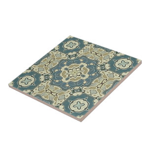 Carreau Turquoise bleu moutarde vert ocre tribu ethnique A