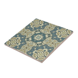 Carreau Turquoise bleu moutarde vert ocre tribu ethnique A