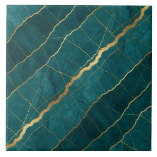 Carreau Turquoise Bleu Sarcelle et Marbre Doré