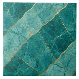 Carreau Turquoise Bleu Sarcelle et Marbre Doré