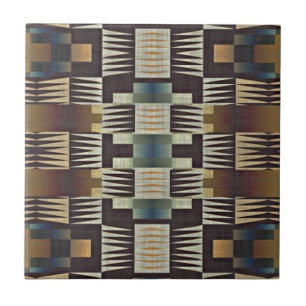 Carreau Turquoise bleu Tan Taupe noir Brown tribu ethnique
