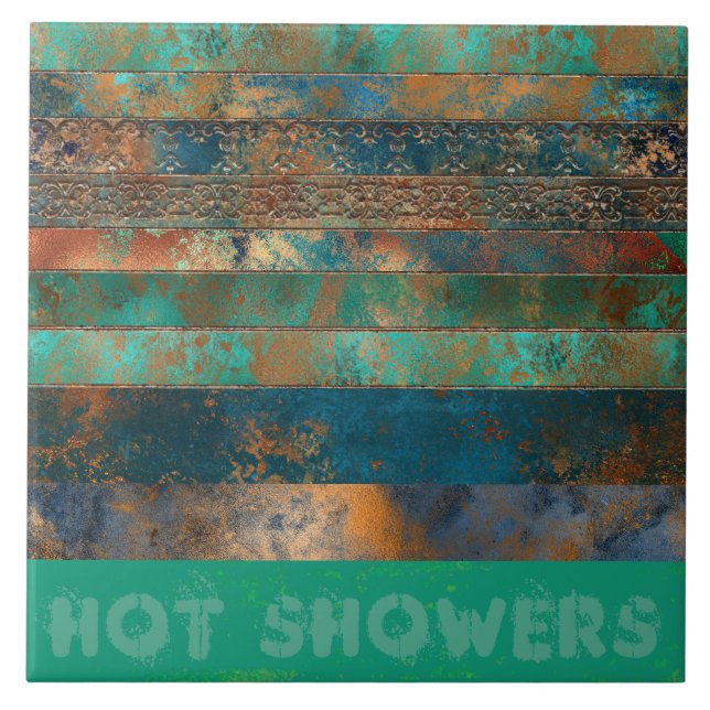 Carreau Turquoise brun faux cuivre patiné inspiré  (Devant)