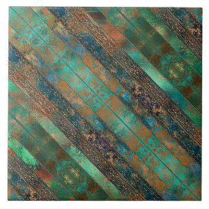 Carreau Turquoise brun faux cuivre patiné inspiré