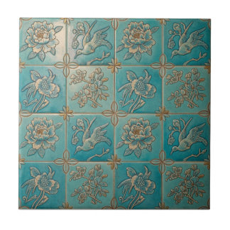 Carreau Turquoise Chinoiserie Relief Pattern Ceramic Tile