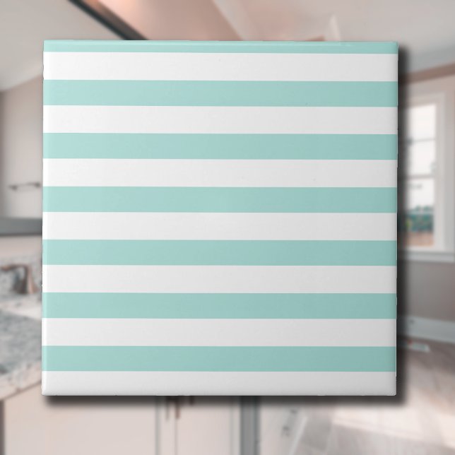 Carreau Turquoise Clair et Blanc Rayé Horizontal Large (Créateur téléchargé)