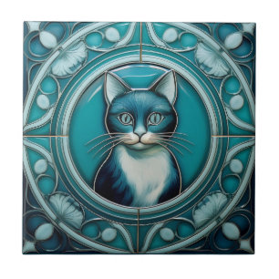 Carreau Turquoise et bleu aqua faux relief Art Nouveau Cha