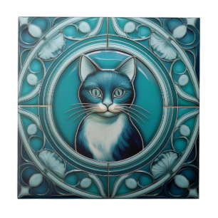 Carreau Turquoise et bleu aqua faux relief Art Nouveau Cha