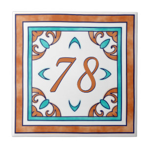 Carreau Turquoise et Orange Big House Number