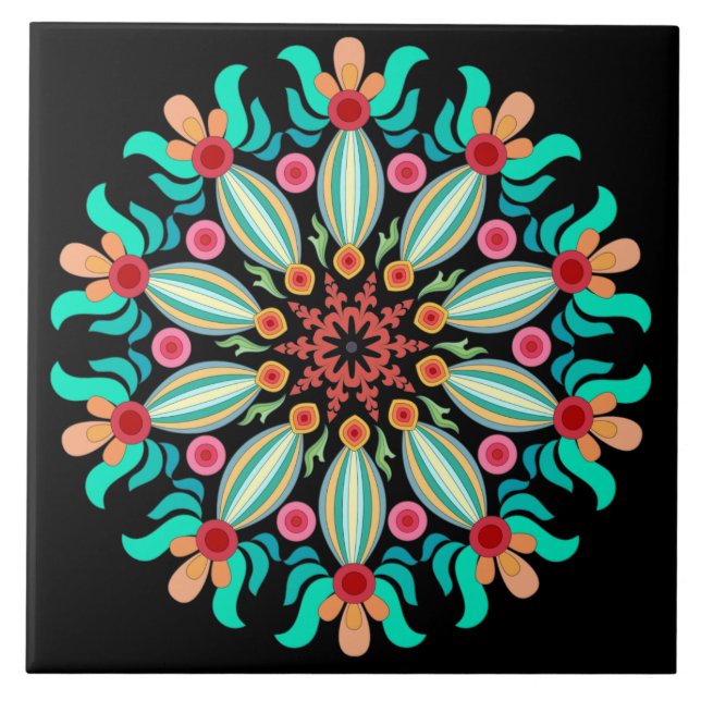 Carreau Turquoise Et Orange Mandala (Devant)