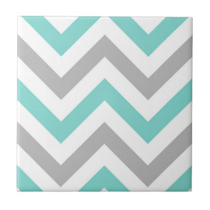 Carreau Turquoise, Gray, Wht Large Chevron Zig Zag