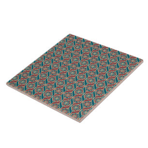 Carreau Turquoise, Maroon, Beige Ethnic Floral