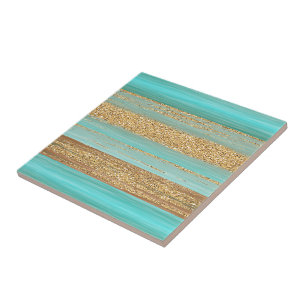 Carreau Turquoise moderne Faux Gold Parties scintillant St