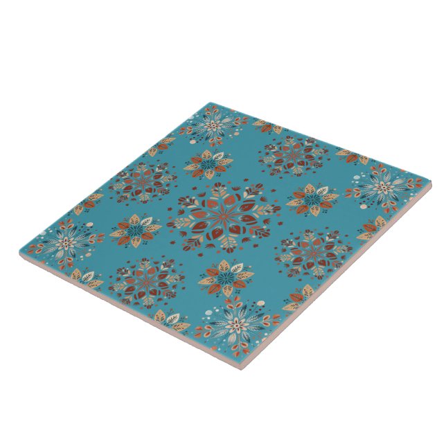 Carreau Turquoise Nordic Snowflake motif Carrelage en céra (Côté)