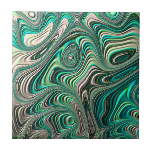 Carreau Turquoise Paua Abalone Shell Fractal Motif Abstrai