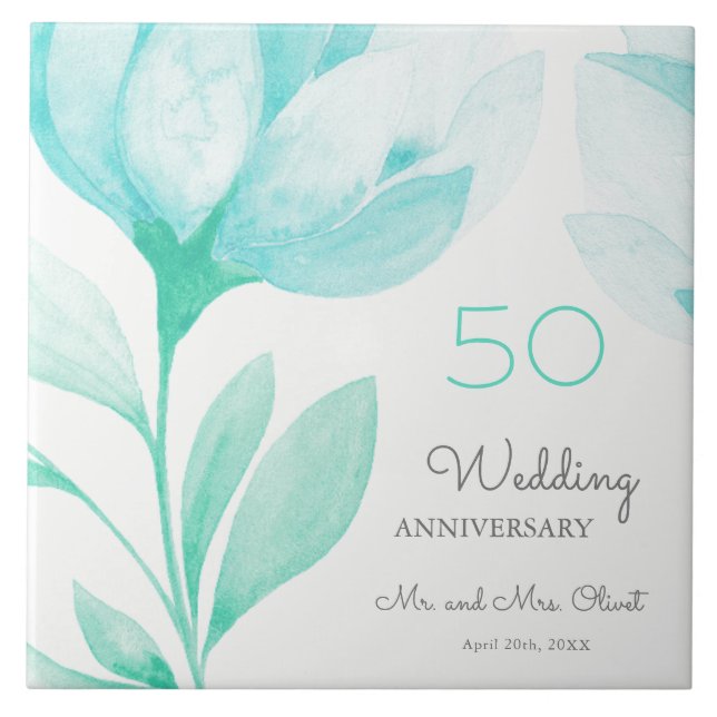 Carreau Turquoise Peonies Mariage Anniversaire 50 ans (Devant)