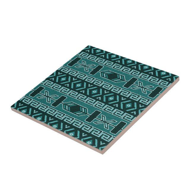 Carreau Turquoise Sud-Ouest Tribal Aztec Motif (Côté)