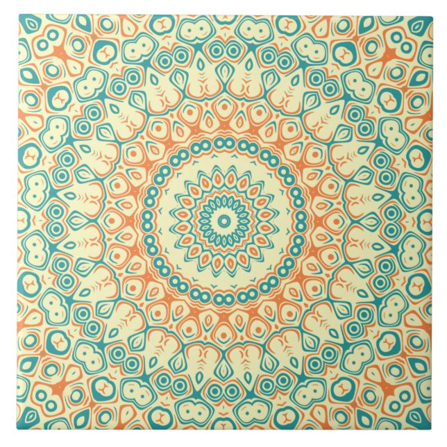 Carreau Turquoise tropical et Motif Mandala orange (Devant)