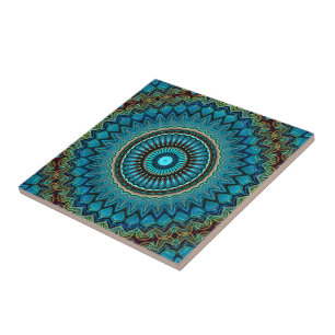 Carreau Turquoise Turquoise Vert Mandala Round Star Motif