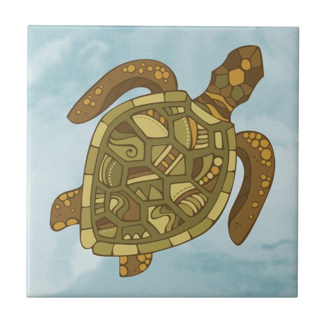 Carreau Turtle Sea Life Blue Mosaic Nautique (Devant)