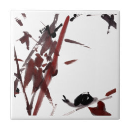 Carreau Tuschekunst mit Schnecke und Rotem Bambus