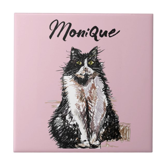 Carreau Tuxedo Chat Cute Chats Noir Blanc Pastel Rose (Devant)
