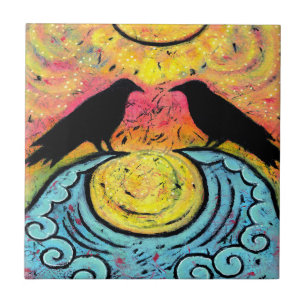 Carreau Two Ravens Sit & Reflect sur la tuile en céramique
