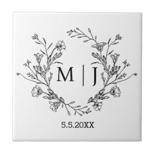 Carreau typographie simple botanique monogramme mariage