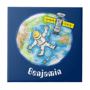 Carreau Un astronaute amusant dans l'espace et la bande de