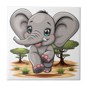 Carreau Un bébé éléphant qui sonne heureux dans la savane 