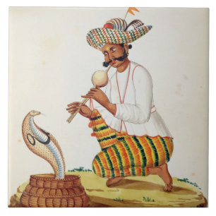 Carreau Un charmeur de serpent indien avec un cobra, d'un