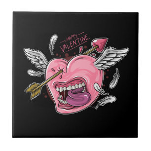 Carreau un coeur d'amour avec des lèvres et des ailes frap
