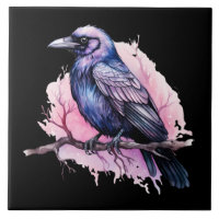 Un Corbeau noir sur une branche