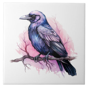 Carreau Un Corbeau noir sur une branche
