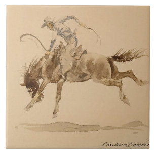 Carreau Un cowboy sur un cheval de bataille par Edward Bor