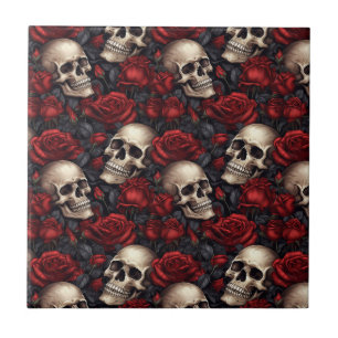 Carreau Un crâne et une série Rose 10