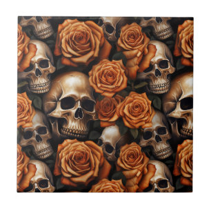 Carreau Un crâne et une série Rose 9